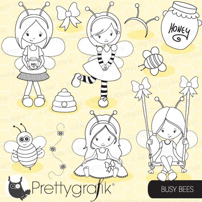 Honey bee girls digital stamp commercial use, vector graphics, digital stamp, digital images DS671 image 1