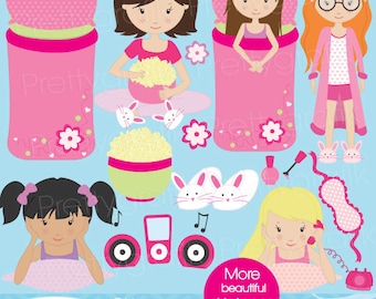 sleepover clipart for scrapbooking, commercial use, vector graphics, digital clip art, images, slumber party - CL523