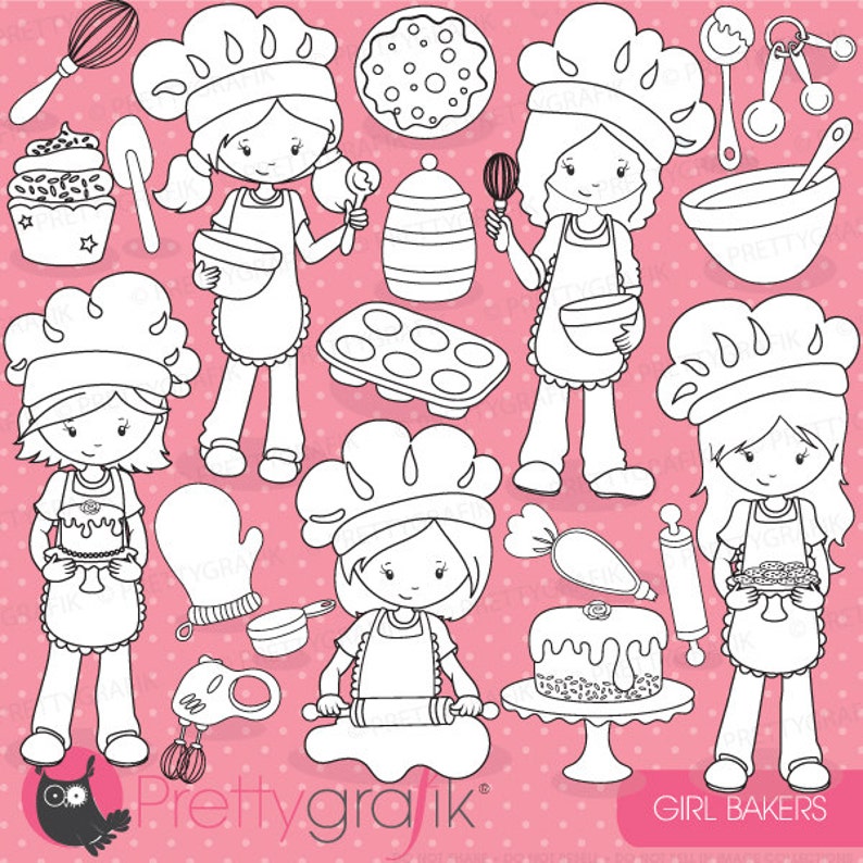 Baking girls digital stamp commercial use, digital stamp, digital images DS746 image 1