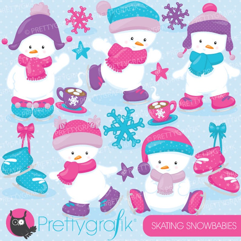 Ice skating snowmen clipart commercial use, vector graphics, digital clip art, digital images CL763 image 1