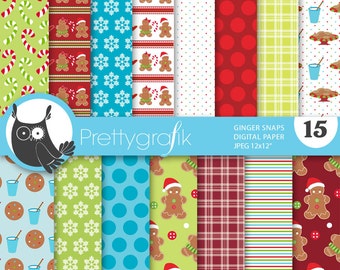 christmas gingerbread digital paper, commercial use, scrapbook papers, background, polka dots, stripes - PS643