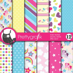 Unicorn pony digital paper, commercial use, scrapbook patterns, background PS647 image 1