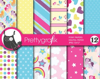 Unicorn pony digital paper, commercial use, scrapbook patterns, background - PS647