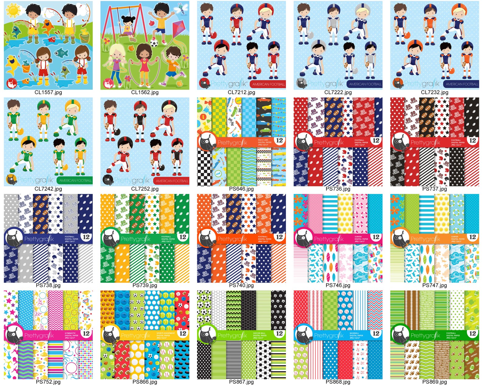 Sports BUNDLE Graphic Set Clipart Commercial Use Fantasy - Etsy