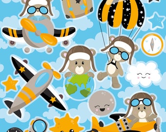 Aviator Bear, clipart, clipart commercial use,  vector graphics,  clip art, digital images - CL1432