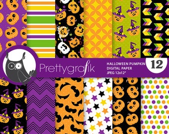 Halloween Pumpkins digital patterns, commercial use, scrapbook papers, background  - PS954