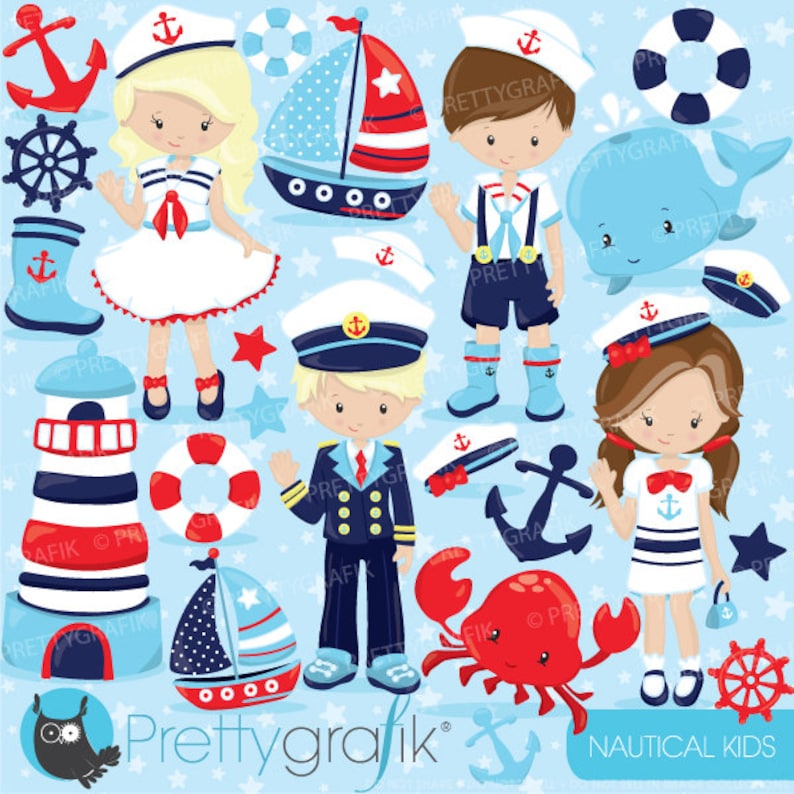 Nautical Kids clipart commercial use, sailor vector graphics, penguin digital clip art, digital images CL800 image 1