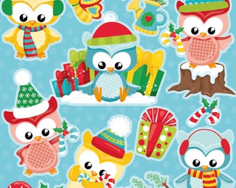 Christmas Owls Clipart  commercial use,  vector graphics, christmas clipart digital clip art, digital images - CL1303