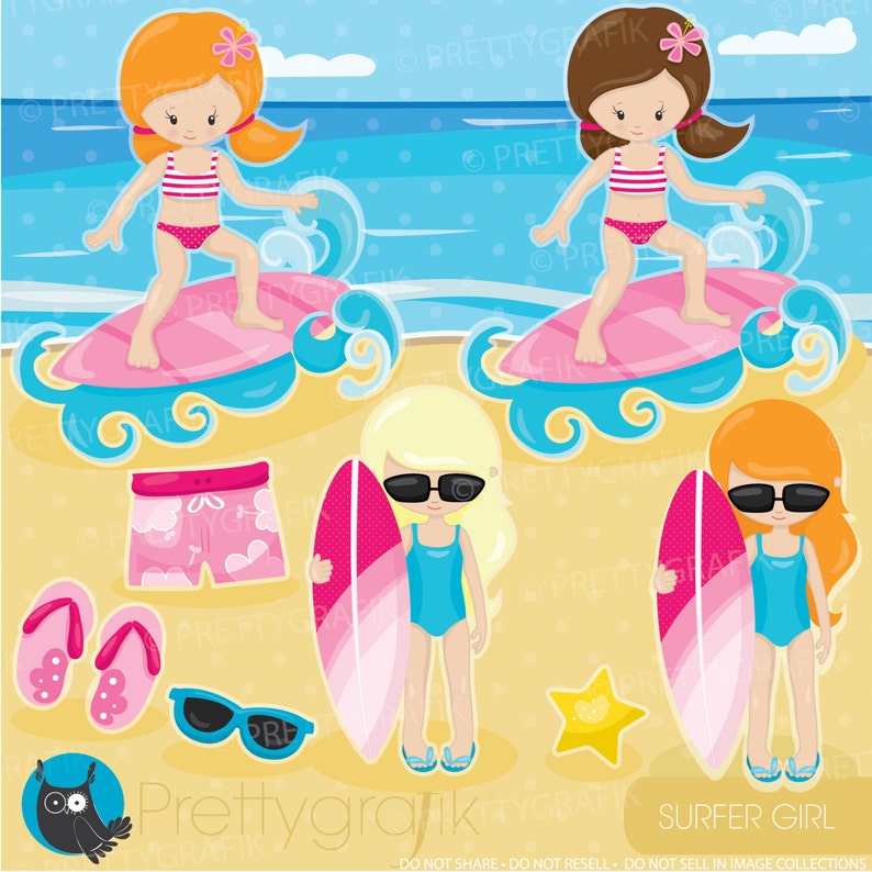 Surfer girls clipart, clipart commercial use, vector graphics, digital clip art, digital images CL902 image 2