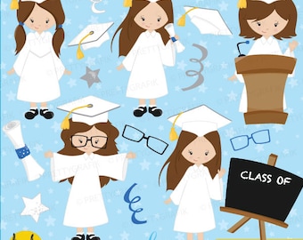 Graduation girls clipart commercial use, vector graphics, digital clip art, digital images - CL670