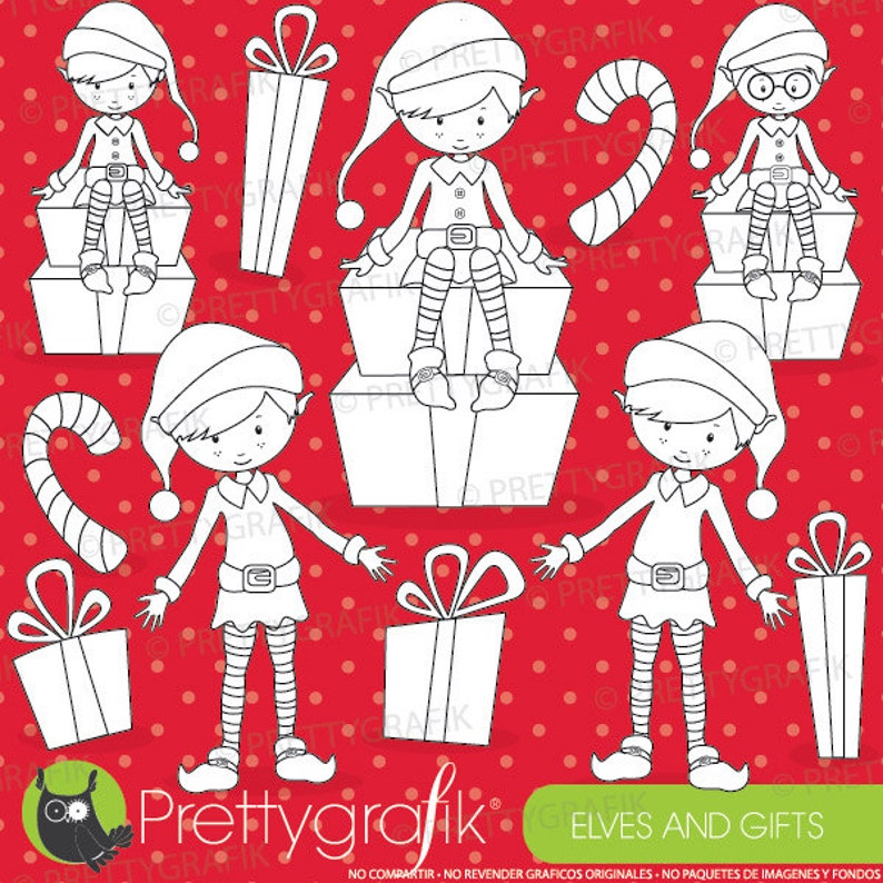 Elves digital stamp commercial use, vector graphics, digital stamp, christmas, elf DS599 image 1