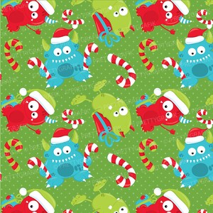 Christmas monsters digital paper, commercial use, scrapbook papers, background chevron, christmas PS665 image 2