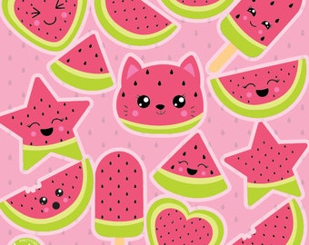 Watermelon Icon clipart, kawaii clipart commercial use, vector graphics, clip art, digital images - CL1319