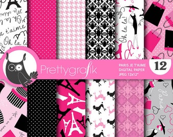 BUY 20 GET 10 OFF - Paris digital paper, commercial use, scrapbook papers, background chevron, gingham, stripes - PS772