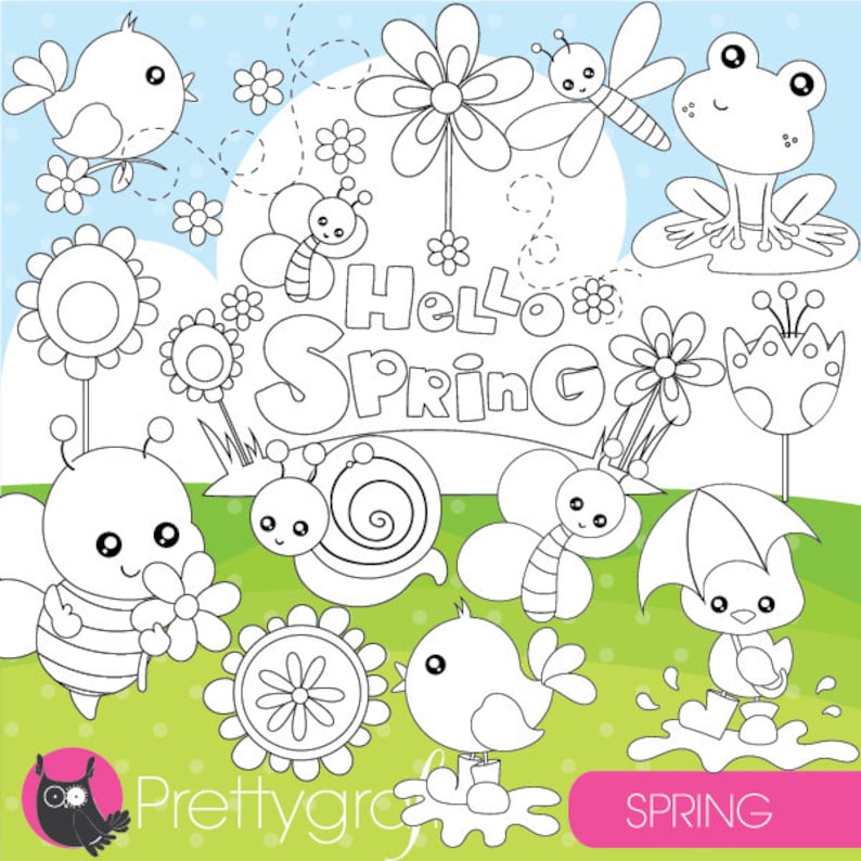 Spring digital stamp commercial use, sprong animals vector graphics, spring digital stamp, digital images DS951 image 1