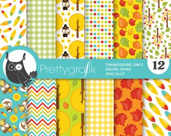 Thanksgiving owls digital paper, commercial use, scrapbook patterns, background chevron - PS764