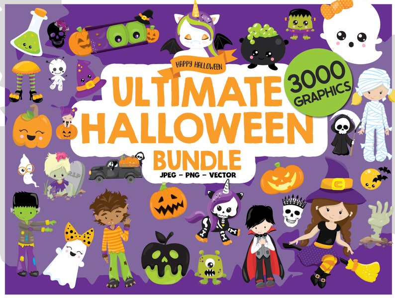 3000 Halloween graphics bundle, Halloween clipart, commercial use, vector graphics, digital images image 1