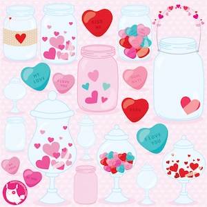 Jar of hearts clipart commercial use, vector graphics, mason jar digital clip art, candy digital images  - CL1054