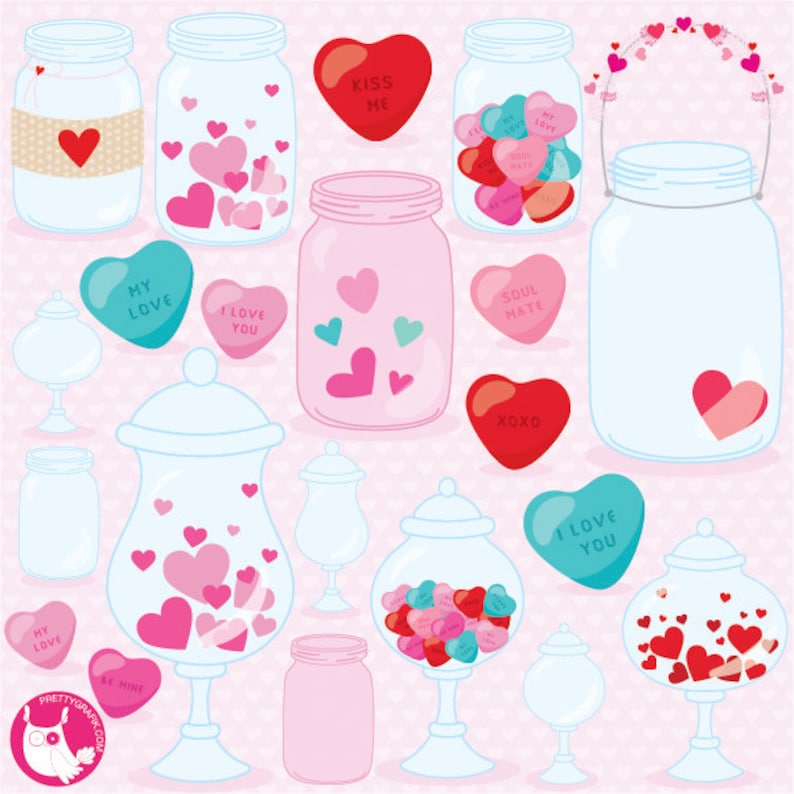 Jar of hearts clipart commercial use, vector graphics, mason jar digital clip art, candy digital images CL1054 image 1