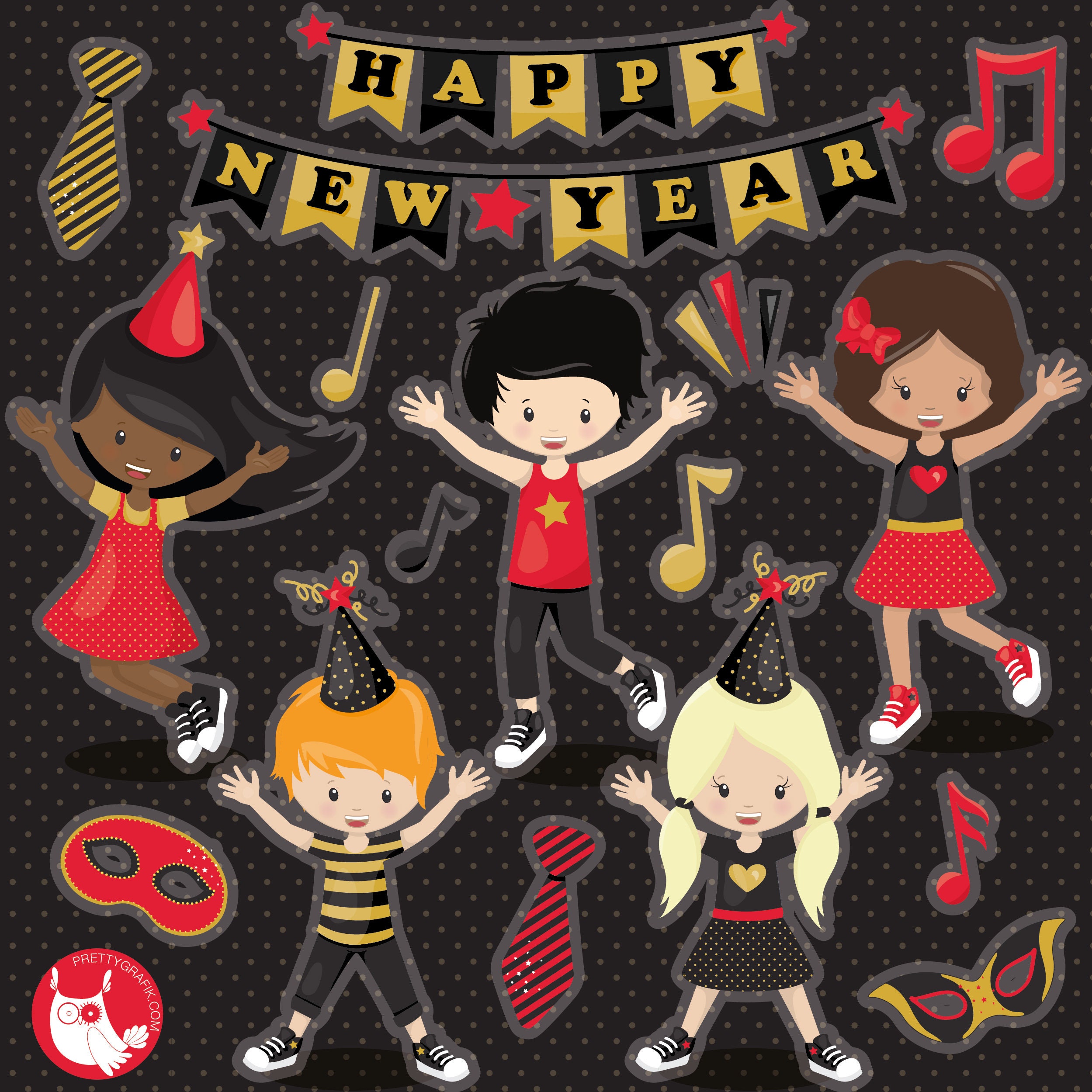 Happy New Year Kids Clipart Clipart Commercial Use Vector - Etsy Happy New Year Kids Clipart Clipart Commercial Use Vector - Etsy