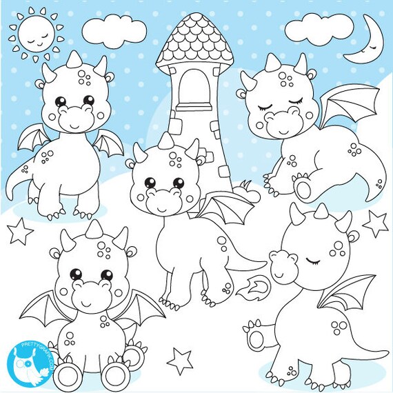 BUY 20 GET 10 OFF -Dragon digital stamp commercial use, black lines, vector graphics, digital stamp, friends digital images - DS1122 Il_570xn