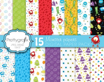 monster digital paper, commercial use, scrapbook patterns, background - PS588