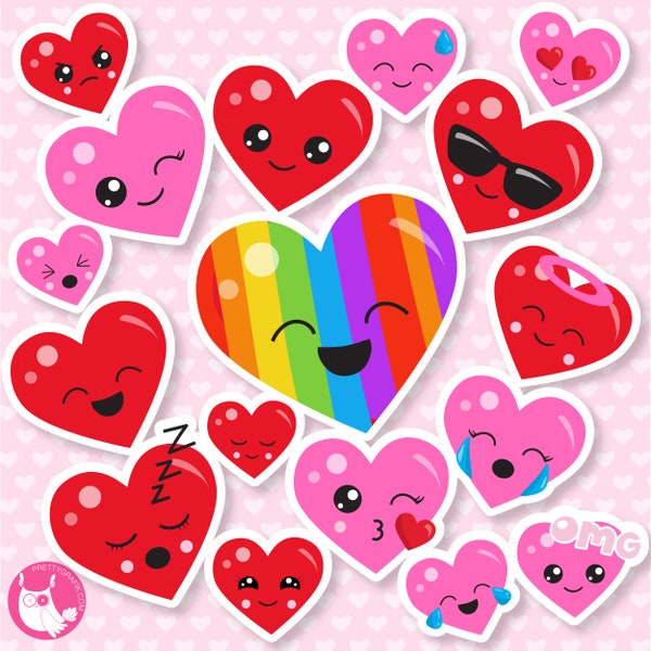 Valentine kawaii hearts clipart commercial use, vector graphics, digital clip art, digital images  - CL1218