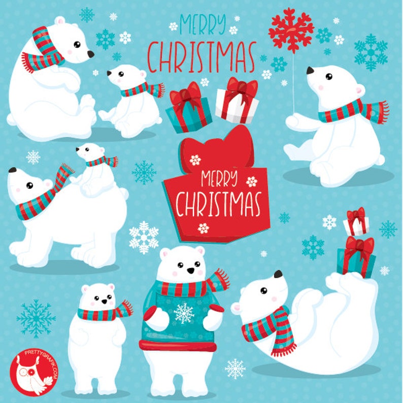 Polar bears clipart commercial use, christmas bear vector graphics, christmas digital clip art, polar bear images CL1048 image 1