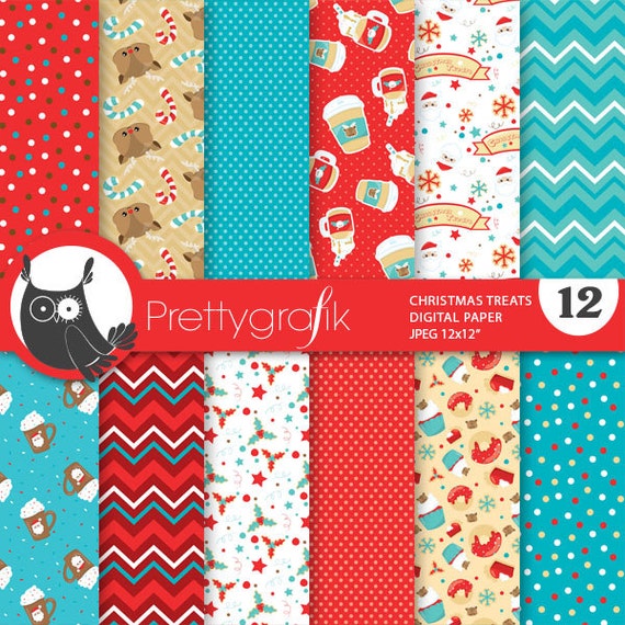 Christmas treats digital paper, patterns commercial use, scrapbook