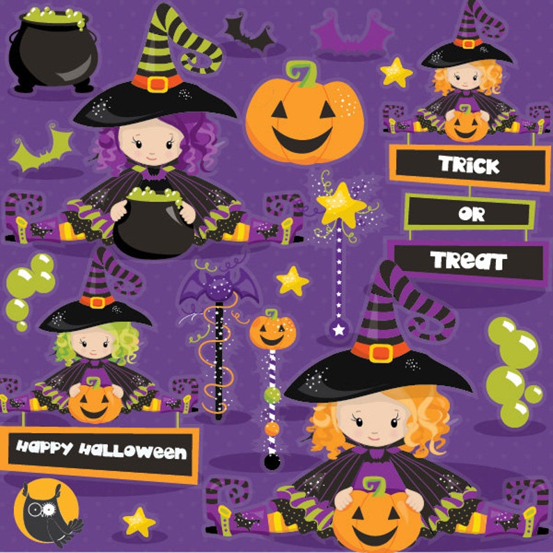 Halloween clipart commercial use, witch clipart vector graphics, witches digital clip art, wand digital images CL1003 image 1