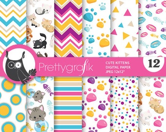 Cats digital paper, Kittens commercial use, kitties scrapbook patterns, cats background, cat, kitten - PS809