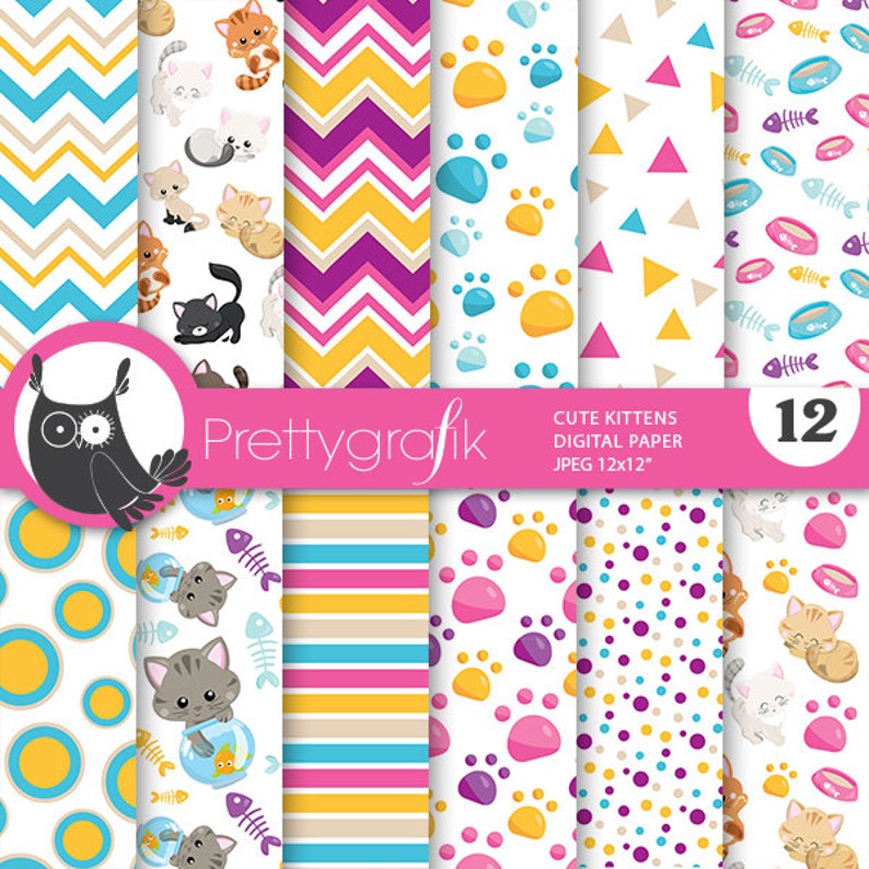 Cats digital paper, Kittens commercial use, kitties scrapbook patterns, cats background, cat, kitten PS809 image 1