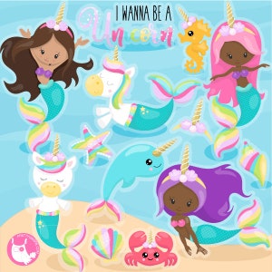 Unicorn mermaids clipart commercial use, vector graphics, digital clip art, digital images CL1175 image 1