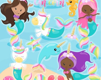 Unicorn mermaids clipart commercial use, vector graphics,  digital clip art, digital images  - CL1175