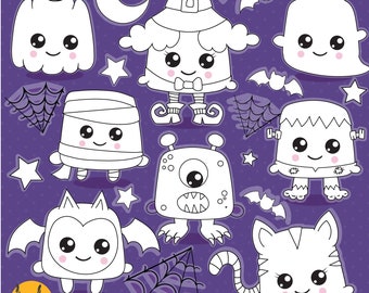 Halloween characters digital stamp commercial use, Halloween vector graphics, digital stamp, digital images - DS1182