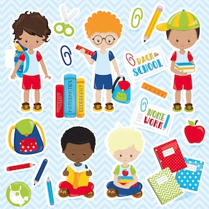 Back to School Boys, clipart, clipart commercial use,  vector graphics,  clip art, digital images - CL1467