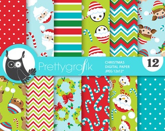 Christmas digital paper, Santa Claus christmas patterns commercial use, kawaii scrapbook papers, scrapbooking papers - PS828