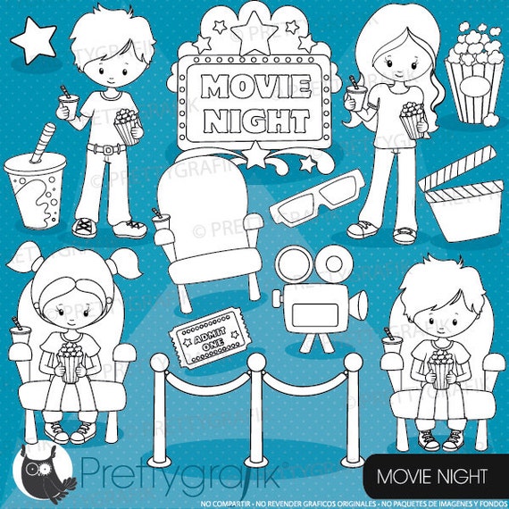 BUY20GET10 - Movie night digital stamp commercial use, vector graphics, digital stamp, images - DS920 Il_570xn