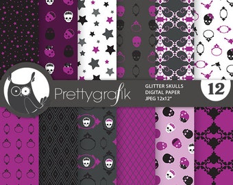 Glitter Skull,  patterns, commercial use, scrapbook papers, background - PS1153