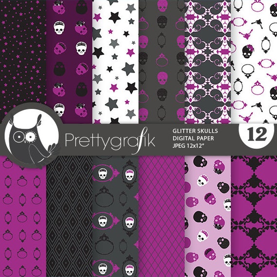 Glitter Skull, papers, commercial use, scrapbook papers, background - PS1153 Il_570xn