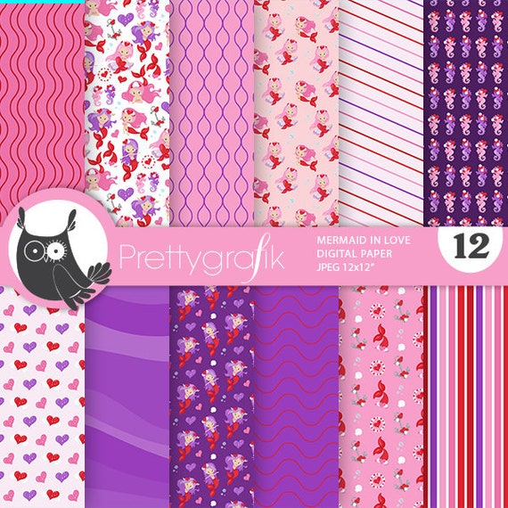 Mermaid In Love, patterns, commercial use, scrapbook papers, background