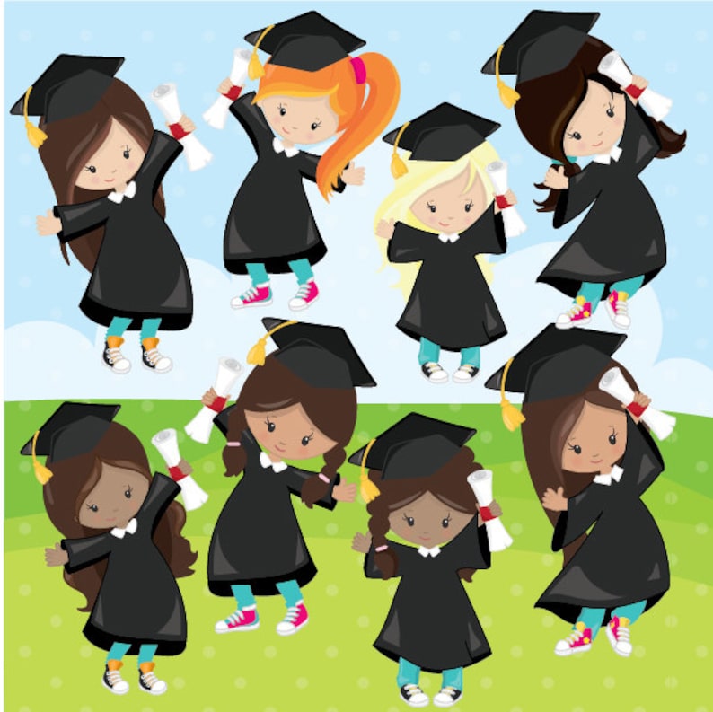 Graduation clipart commercial use, kids vector graphics, Graduation girls digital clip art, digital images CL982 image 3