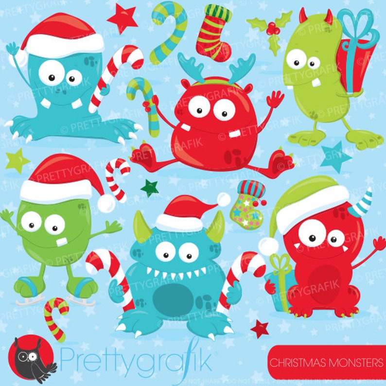 Christmas monsters clipart commercial use, winter monsters vector graphics, digital clip art, digital images CL751 image 1