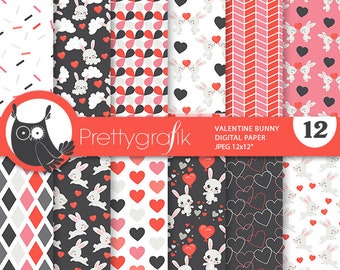 Valentine bunny rabbit digital paper, commercial use, valentine scrapbook patterns, background papers - PS978