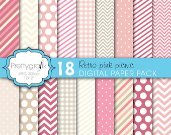 18 bright colors digital paper, commercial use, scrapbook patterns, background chevron, gingham, stripes - PS619