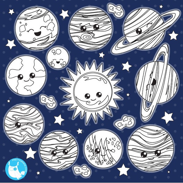 Solar system digital stamp commercial use, vector graphics, digital stamp  - DS1024