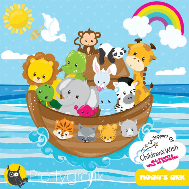 Noah's ark clipart commercial use, non-profit pack, ark with animals vector graphics, animal digital clip art CL936 image 1
