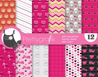 Anti-valentines digital paper, commercial use, valentine scrapbook patterns, background papers - PS974