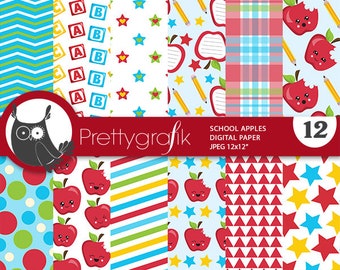 Apples girls digital patterns, scrapbook papers commercial use, school scrapbook papers, background  - PS1025
