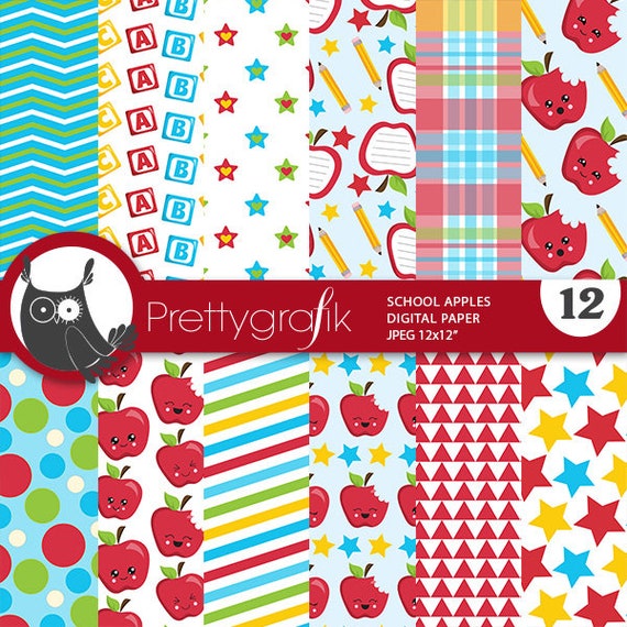Apples girls digital patterns, scrapbook papers commercial use, school